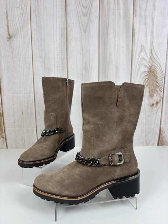 Vince Camuto Shoes - Vince Camuto Keshilla Suede Leather Chain Moto Chunky Boots Taupe Size 8.5